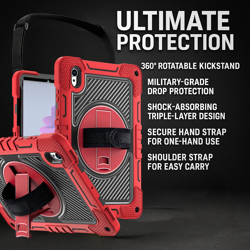 TOZIZO Samsung Tab S11 3-Layer Shockproof Silicone Case, Full-Body Rugged Protective Tablet Cover with Built-in Kickstand and Rotatable Hand Strap