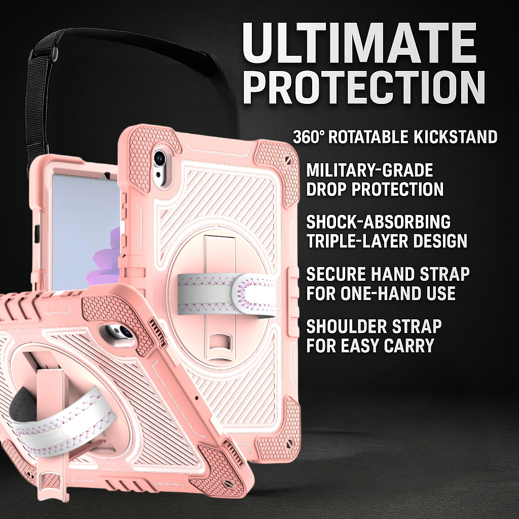 TOZIZO Galaxy Tab S11 Heavy Duty Silicone Rugged Tablet Case with 360° Rotating Stand, Triple-Layer Protection & Adjustable Hand/Shoulder Strap