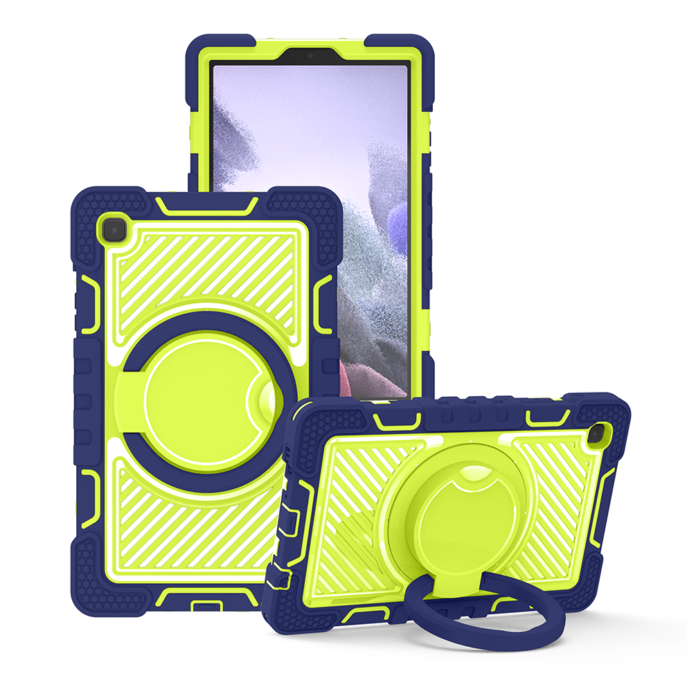 TOZIZO Rugged Navy Blue and Yellow-Green Case for Samsung Tab A7 Lite T220/T225 – 360° Rotatable Kickstand & Shockproof Protection