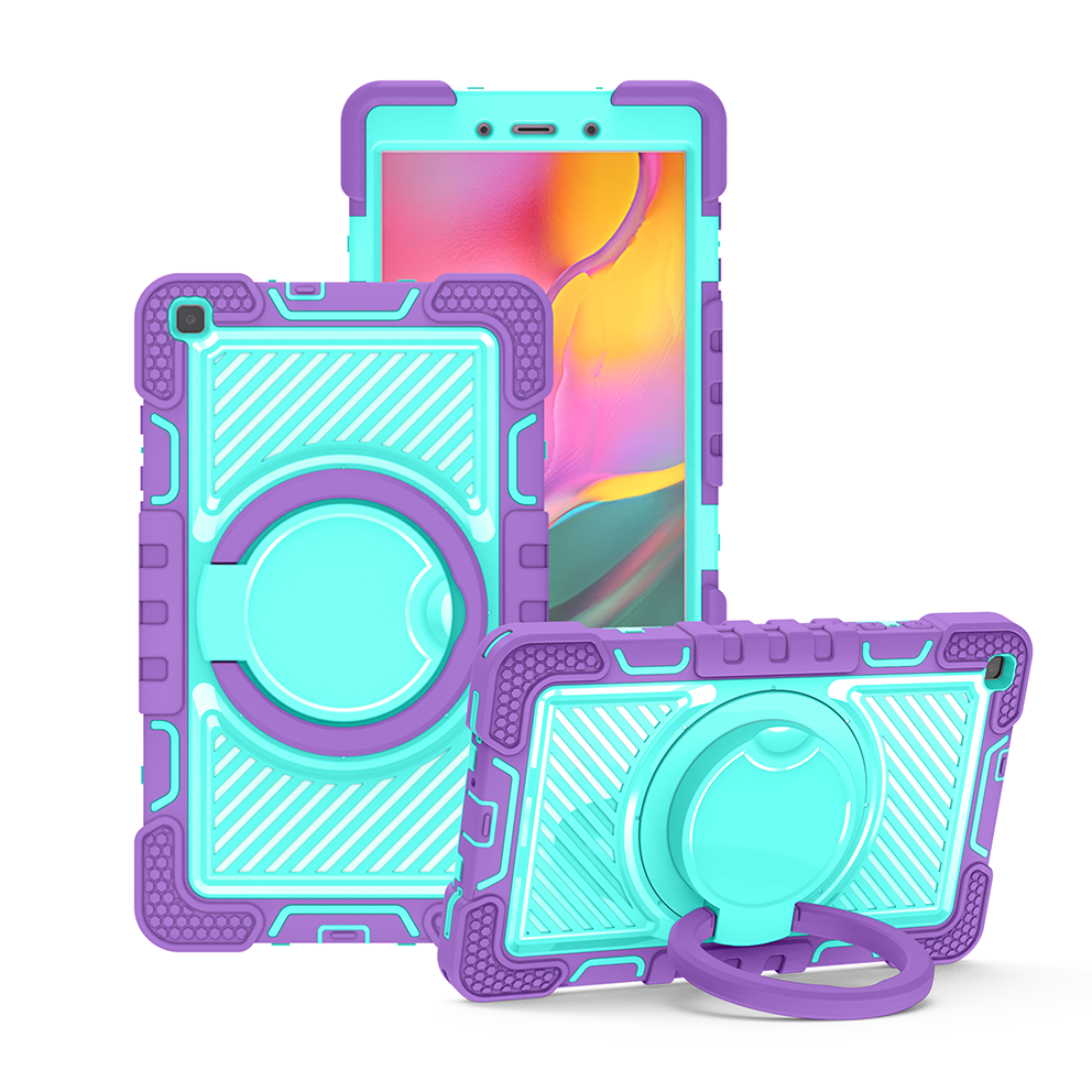 TOZIZO Shockproof Samsung Tab A 8.0 Case for Kids - Purple & Mint Green with Rotatable Kickstand