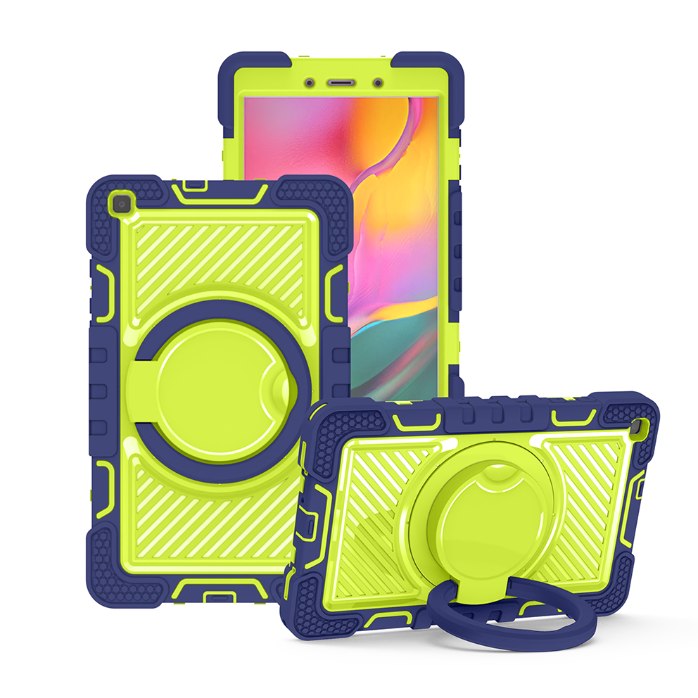 TOZIZO Heavy Duty Rugged Samsung Tab A 8.0 Case with 360° Rotatable Kickstand - Navy Blue & Yellow Green