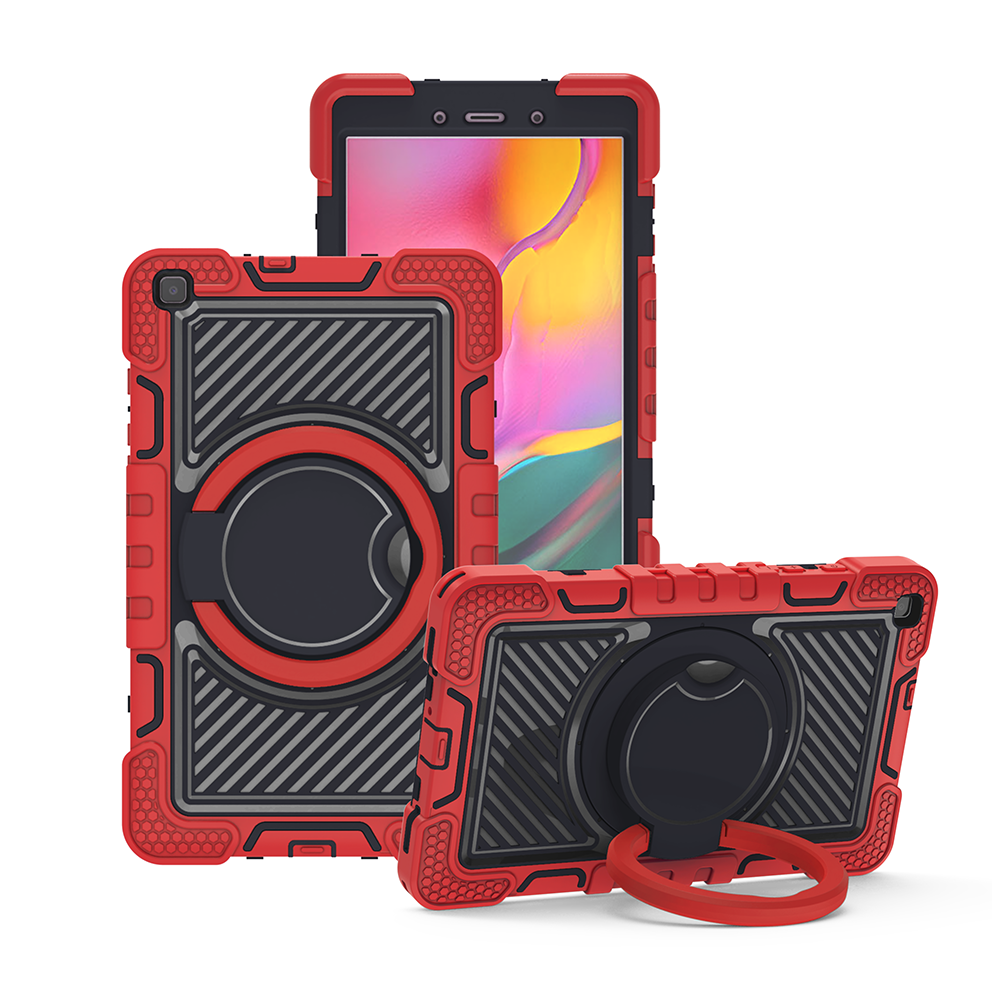 TOZIZO Rugged 3-Layer Samsung Tab A 8.0 2019 Case with 360° Kickstand - Red & Black