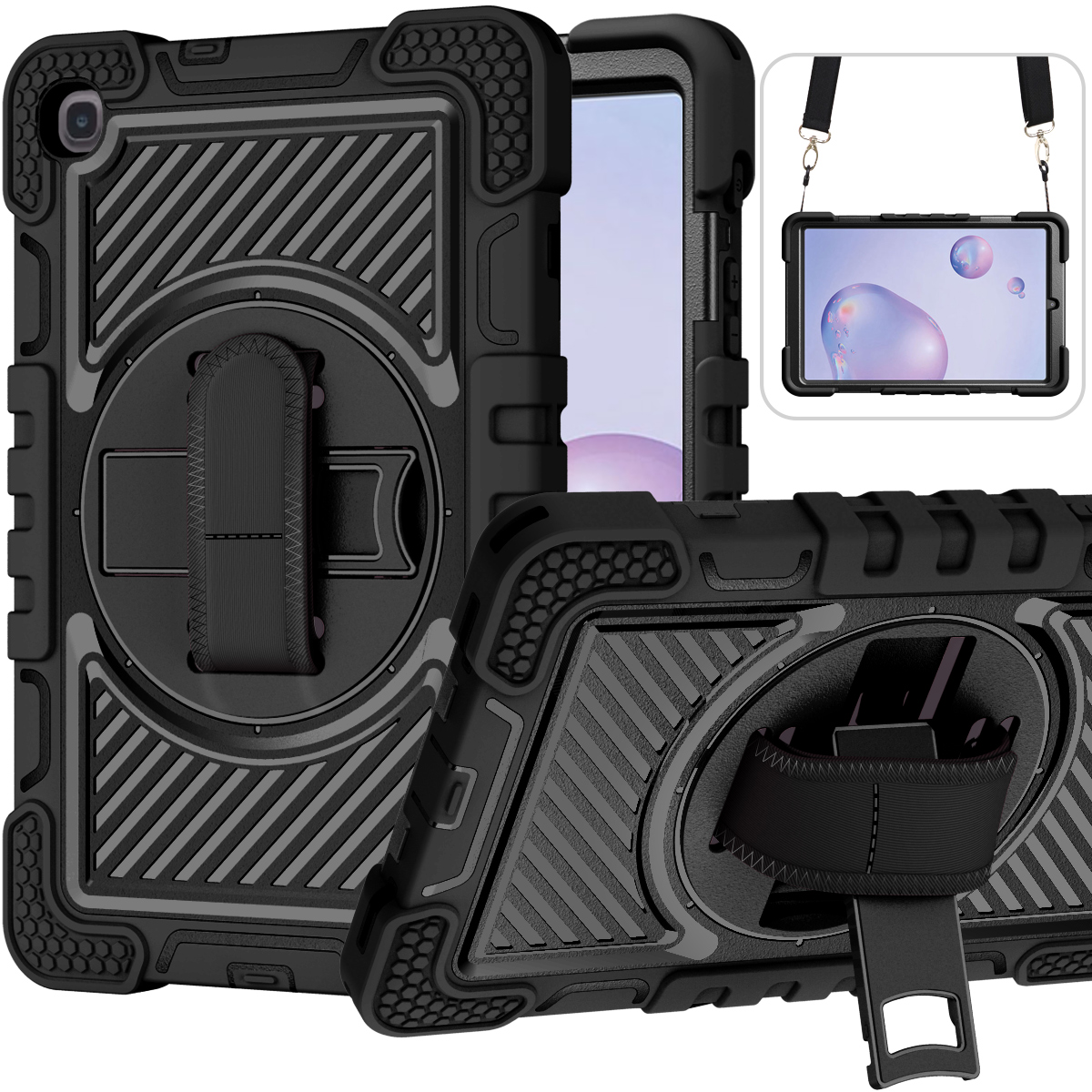 TOZIZO Black Full Body Rugged Tablet Case with Hand Strap for Samsung Galaxy Tab A 8.4 (2020)