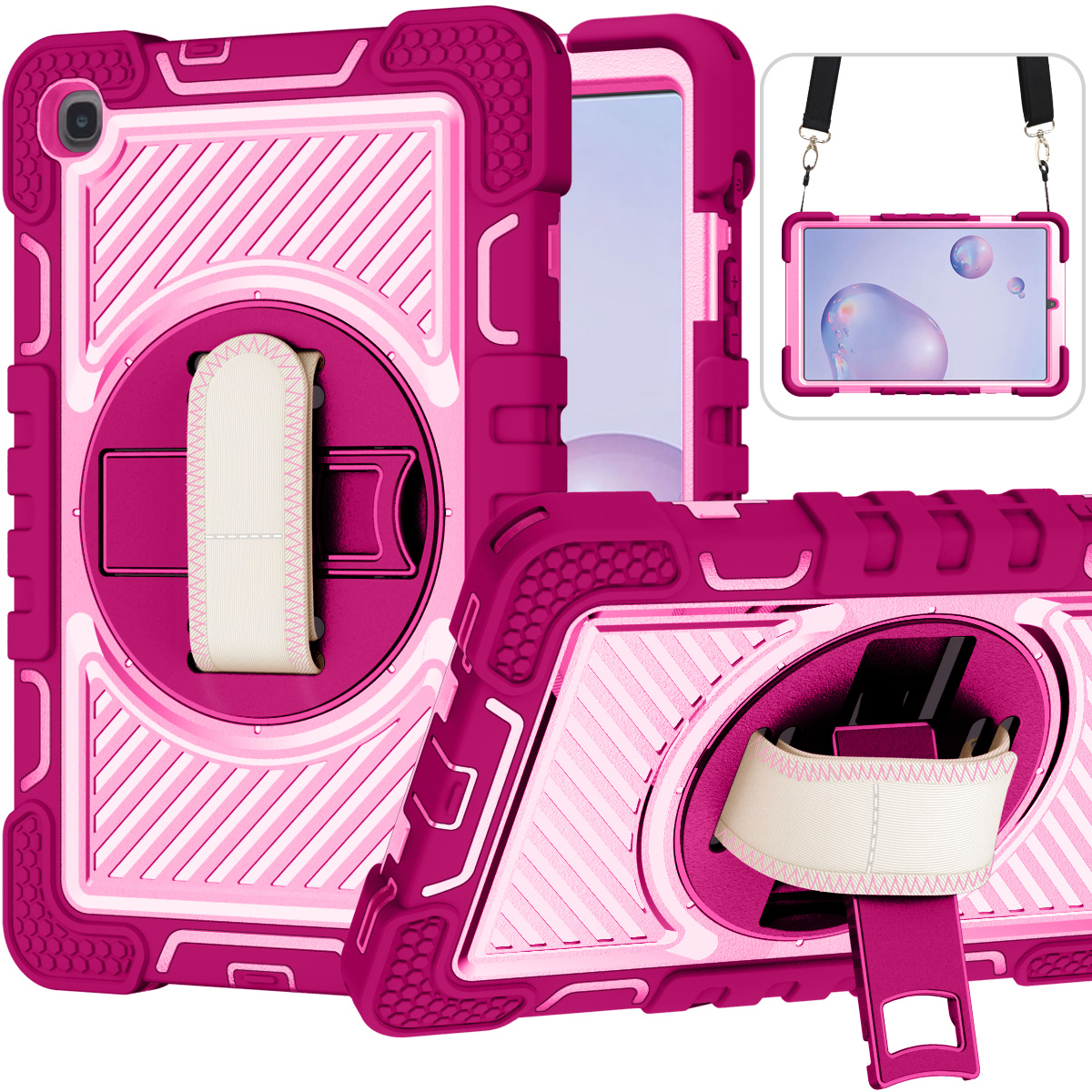 TOZIZO Rose Red + Pink Rugged Tablet Case with Kickstand for Galaxy Tab A 8.4 (2020)