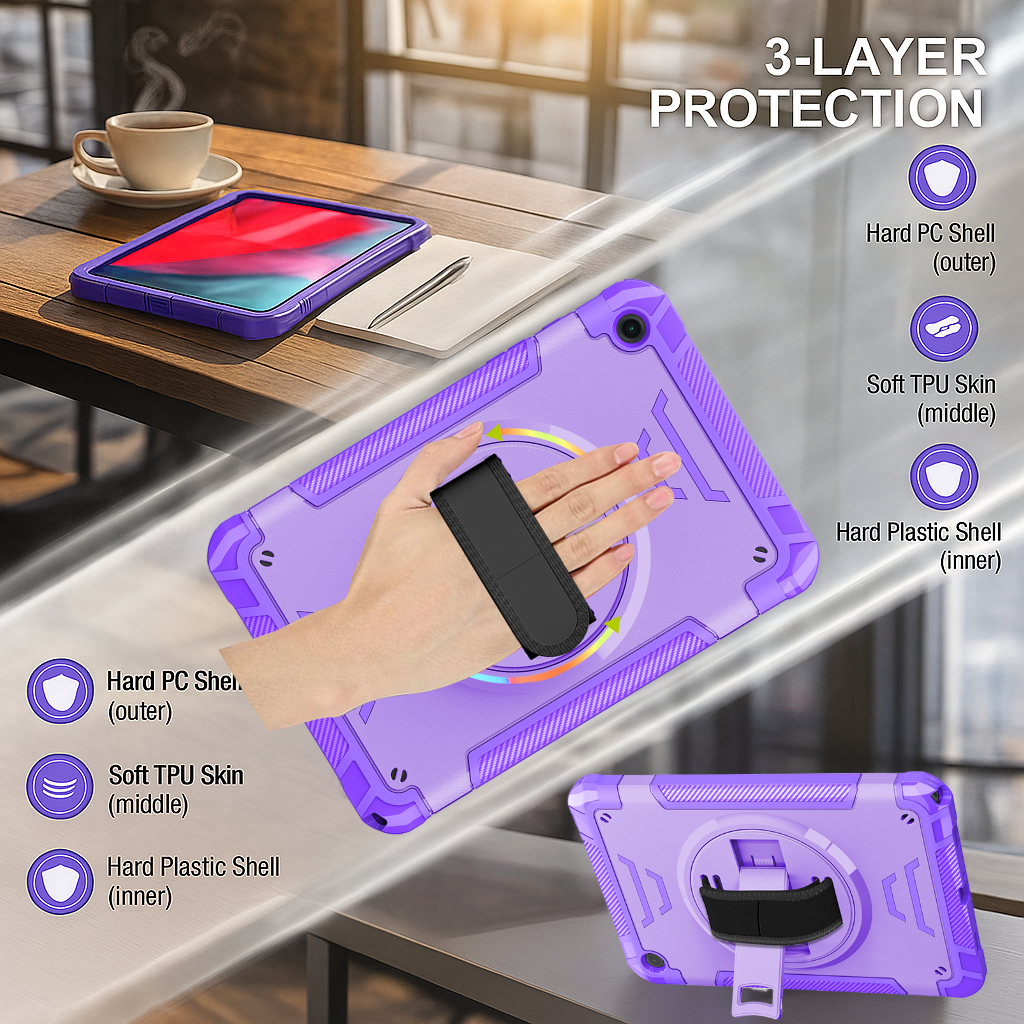 TOZIZO Samsung Tab A9 Plus Shockproof Tablet Case, Durable TPU Full-Body Rugged Cover with 360° Swivel Stand and Adjustable Shoulder Strap