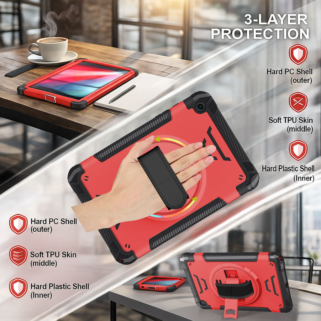 TOZIZO Samsung Galaxy Tab A9 Plus Heavy Duty Rugged Tablet Case, Shockproof TPU Cover with Multi-Angle Kickstand, 360° Rotating Holder & Strap Support