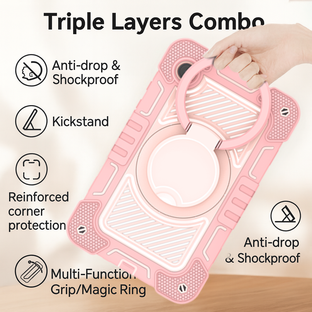 TOZIZO Samsung Tab A9 Silicone Shockproof Tablet Case, Anti-Drop Full-Body Rugged Cover with 360° Rotating Magic Ring Kickstand