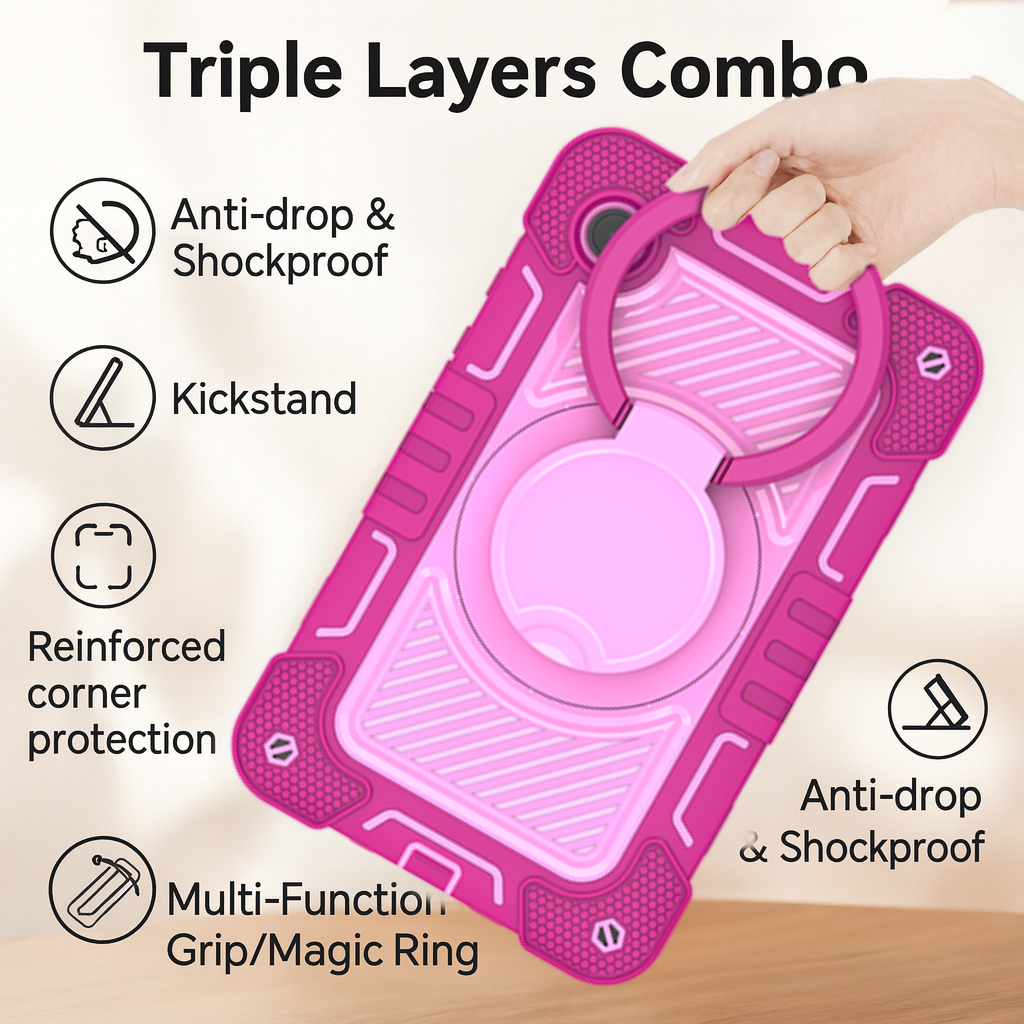 TOZIZO Galaxy Tab A9 Heavy Duty Rugged Case, 3-Layer Shockproof Silicone Protective Cover with Rotatable Handle Grip and Adjustable Strap