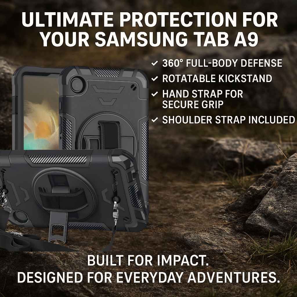 TOZIZO Samsung Galaxy Tab A9 360° Rotating Kids Education Tablet Case, Rugged Shockproof TPU Shell with Stand & Strap