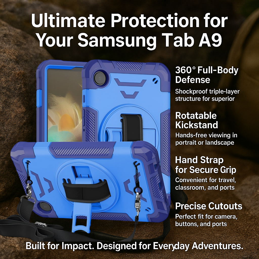 TOZIZO Samsung Galaxy Tab A9 Rugged Tablet Case with 360° Rotation, Triple-Layer Full-Body Shockproof Protection & Built-in Kickstand