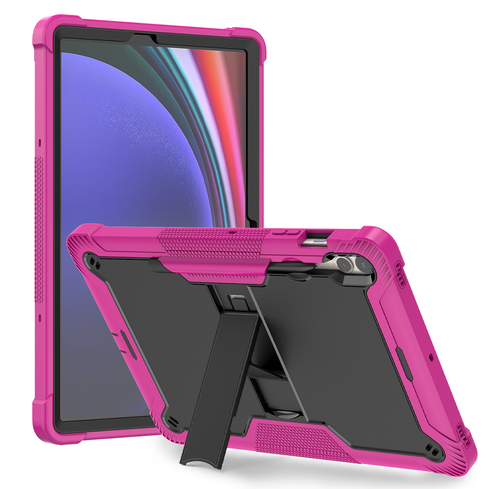 TOZIZO Rose Red + Black Silicone Tablet Case for Samsung Galaxy Tab S9 Plus 12.4 inch with Kickstand
