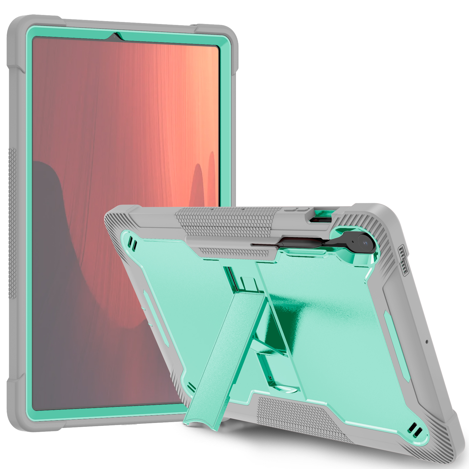TOZIZO Mint Green + Gray Samsung Tab S10 FE Plus Heavy Duty Rugged Tablet Case with Kickstand