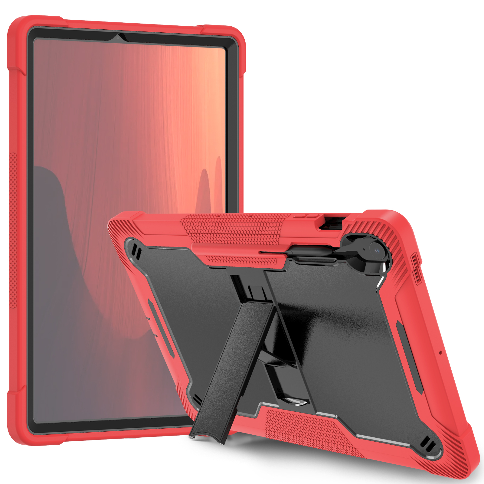 TOZIZO Red + Black Shockproof Samsung S10 FE Plus Silicone Tablet Case with Stand