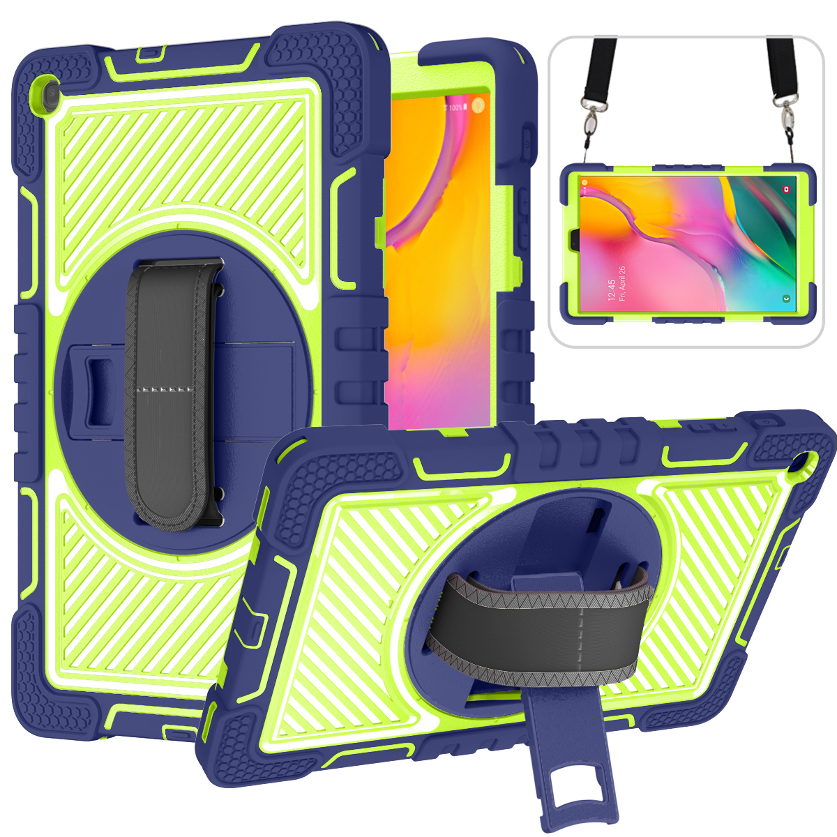 TOZIZO Navy Blue+Yellow-Green Shockproof Tablet Case for Samsung Tab A 10.1 (2019/2021) T510/T515