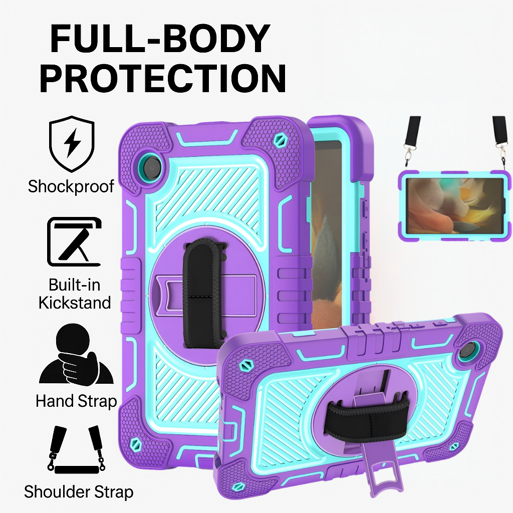 TOZIZO Samsung Tab A11 Rugged Full-Body Protective Tablet Case, 360° Rotating Kickstand, Anti-Drop Armor & Adjustable Shoulder Strap