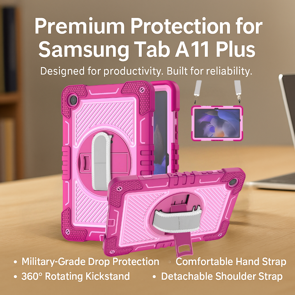 TOZIZO Heavy-Duty Samsung Tab A11 Plus Protective Case with Hand Strap and Drop Protection