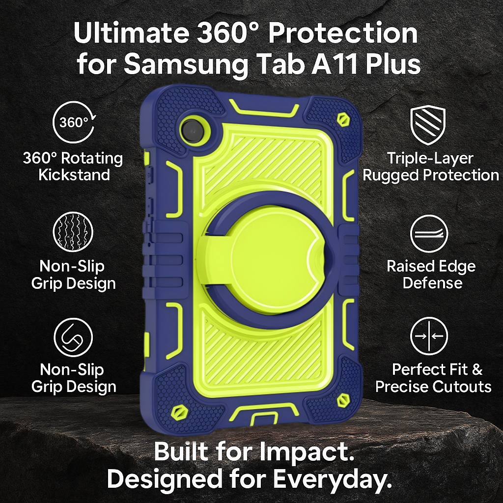 TOZIZO Durable Samsung Tab A11 Plus Silicone Tablet Case with Magic Ring Kickstand & Full-Body Drop Protection