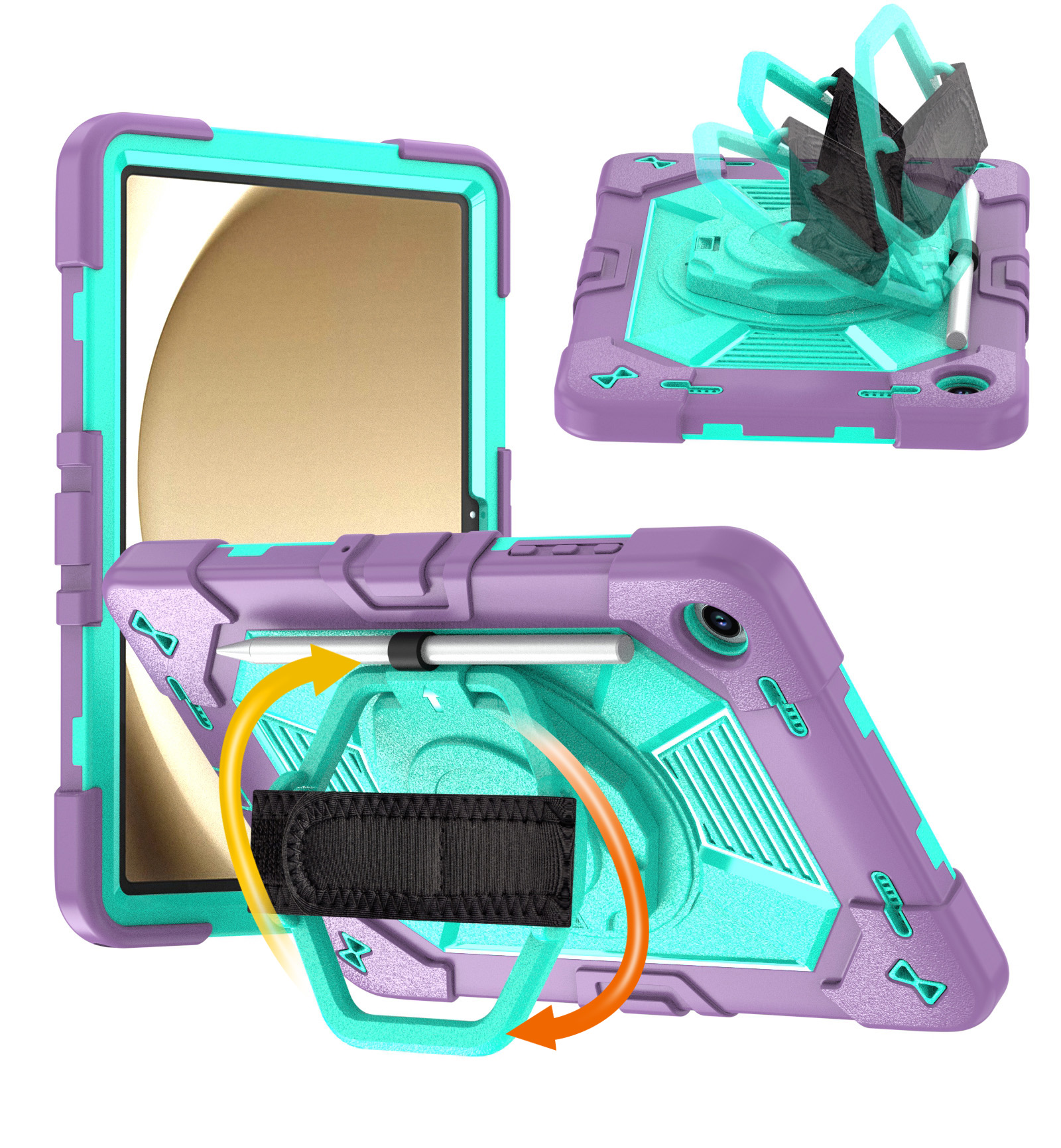 TOZIZO 360° Rotating Kickstand Tablet Case for Samsung Galaxy Tab A11 Plus Purple Mint Green Shockproof Rugged Cover