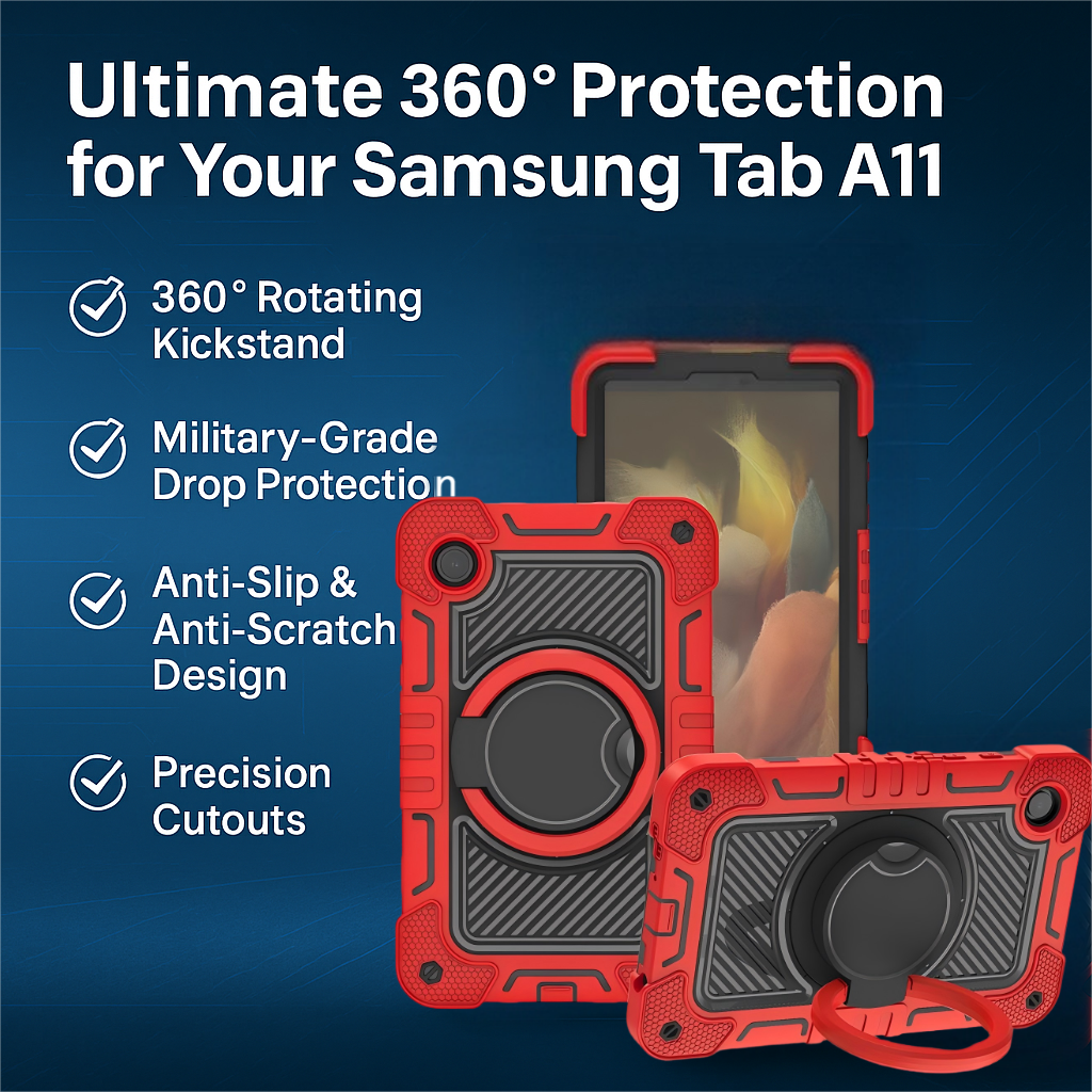 Samsung Tab A11 Tablet Case with 360° Rotating Grip – 3-Layer Heavy Duty Rugged Full-Body Protection, Shockproof Silicone Kids Education Cover