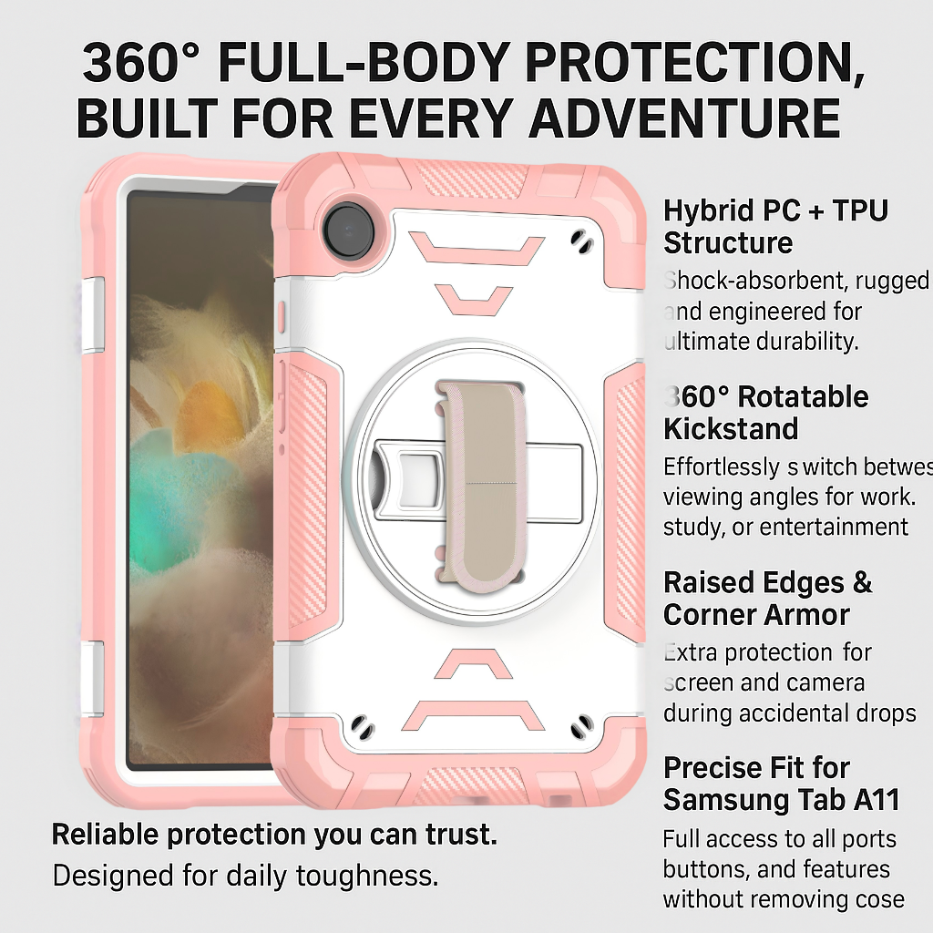 TOZIZO Samsung Tab A11 8.7-Inch Full-Body Protective Tablet Case, Shockproof TPU Tablet Case with 360° Rotation Disc & Shoulder Strap