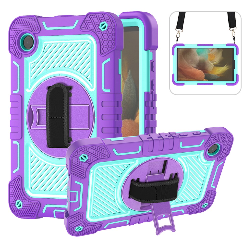 TOZIZO Samsung Tab A11 (2025) Rugged Tablet Case – Purple & Mint Green, 3-Layer Shockproof with Strap & Kickstand