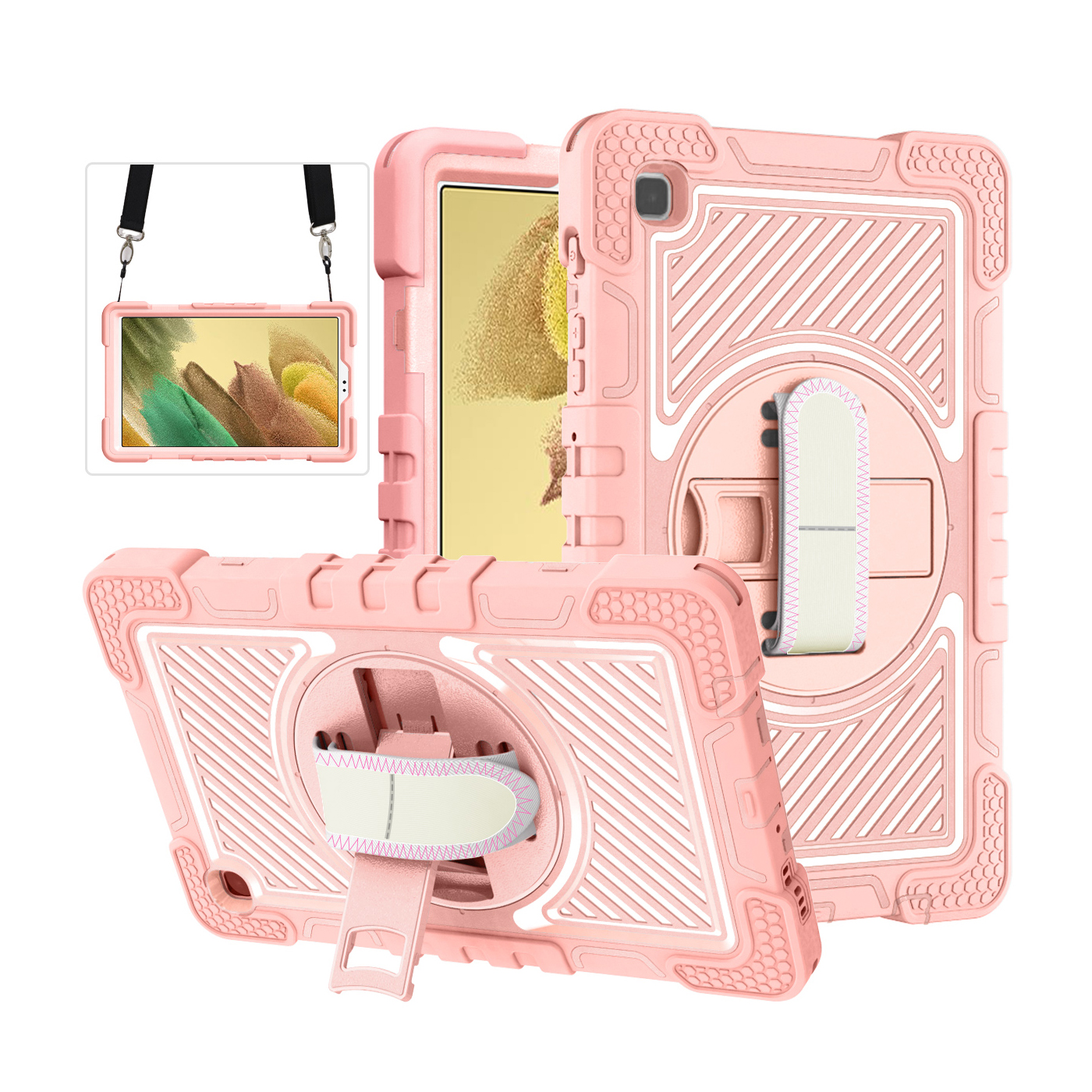 TOZIZO Shockproof Pink Silicone Case for Samsung Galaxy Tab A7 Lite with Strap and Kickstand