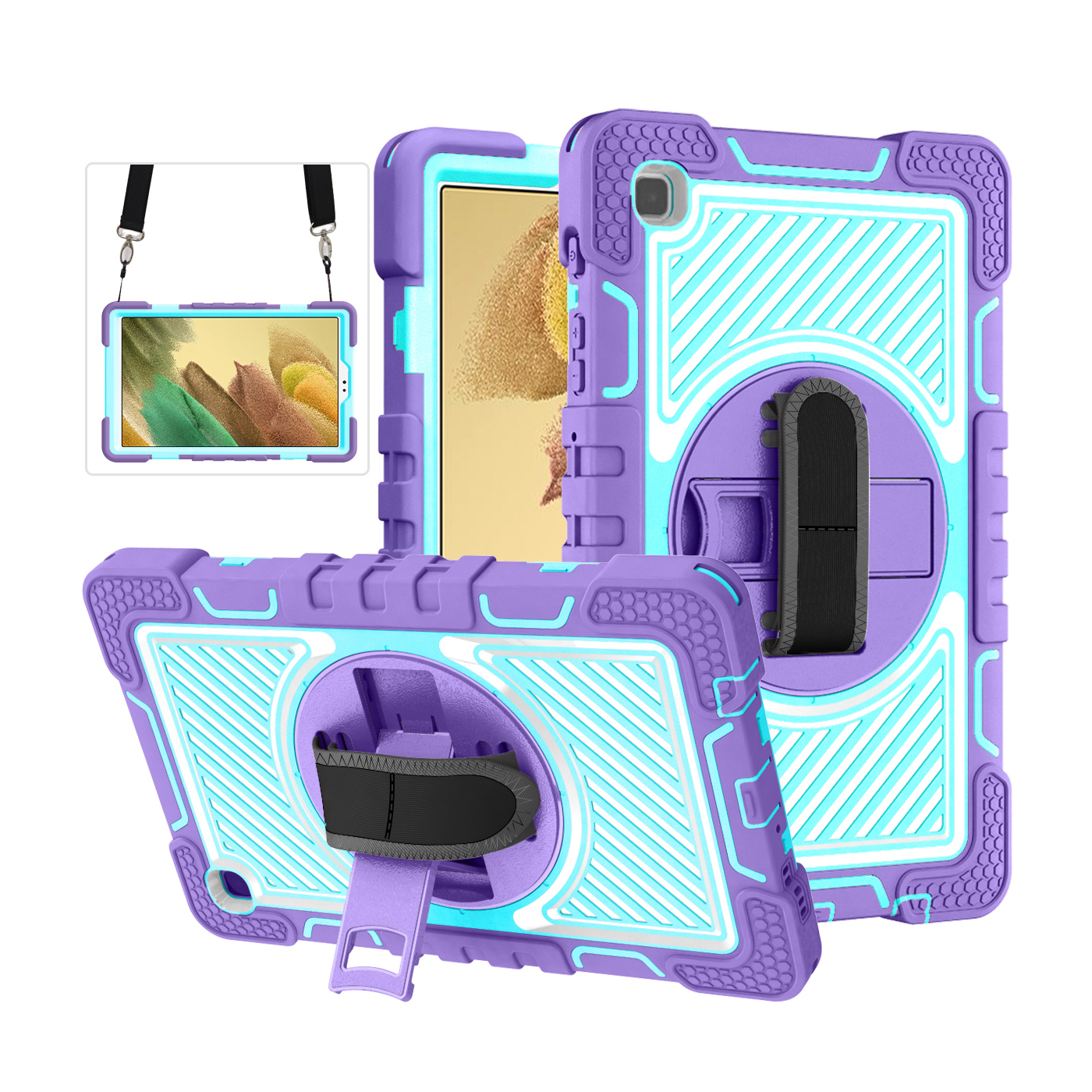 TOZIZO Purple + Mint Green Silicone Tablet Case for Samsung Tab A7 Lite with 360° Kickstand