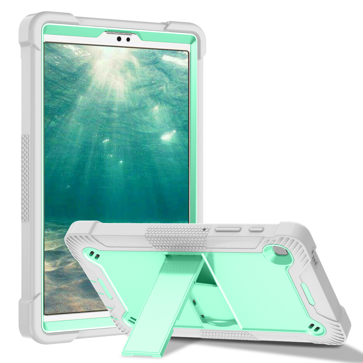 TOZIZO Mint Green + Gray Samsung Tab A7 Lite Tablet Case 8.7 Inch Heavy Duty Rugged Shockproof Cover with Kickstand