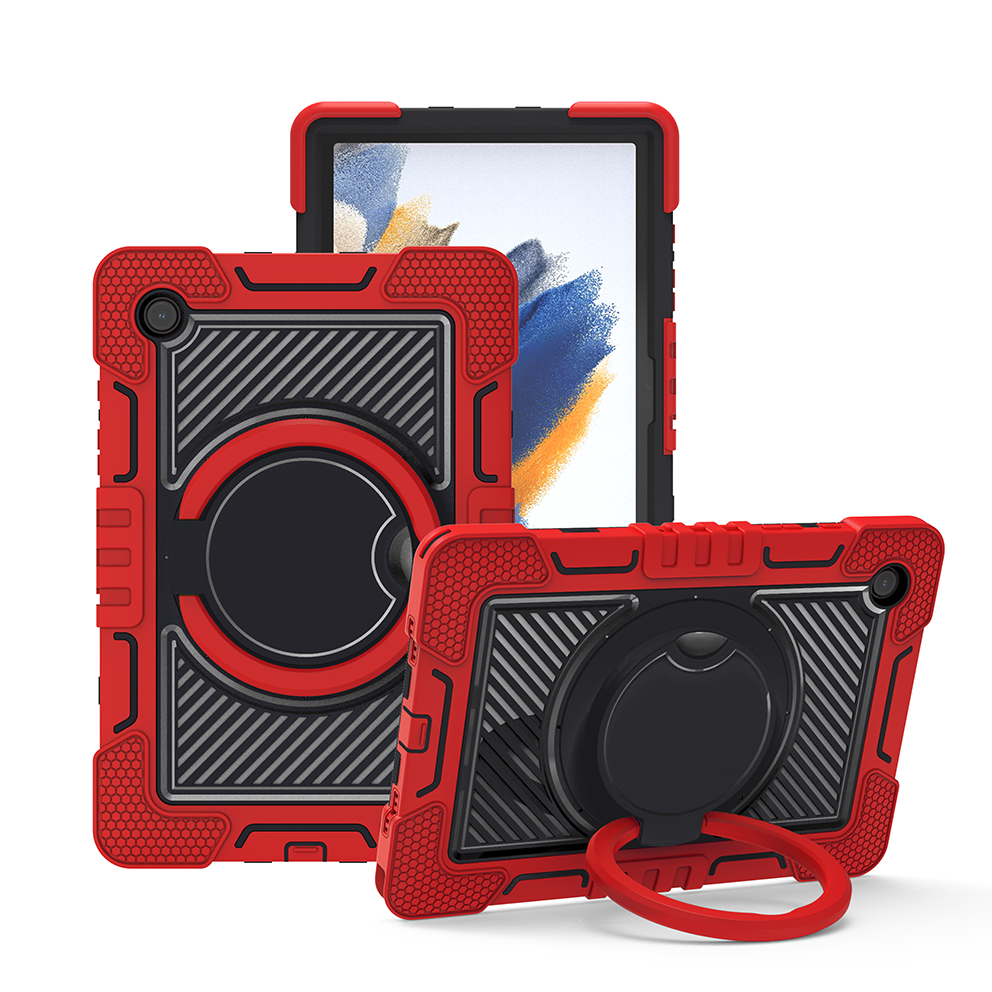 TOZIZO Samsung Tab A8 10.5 Protective Case with Kickstand & Rotating Ring - Red & Black