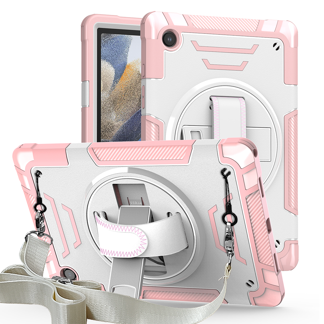 TOZIZO Pink Rugged Case for Samsung Tab A8 with Strap & Kickstand – Shockproof Cover