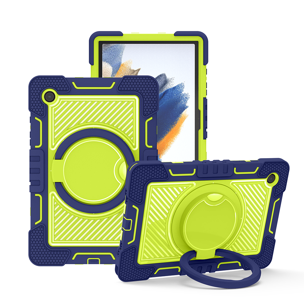 TOZIZO Samsung Tab A8 10.5 Rugged Tablet Case with 360° Rotating Ring - Navy Blue & Yellow-Green