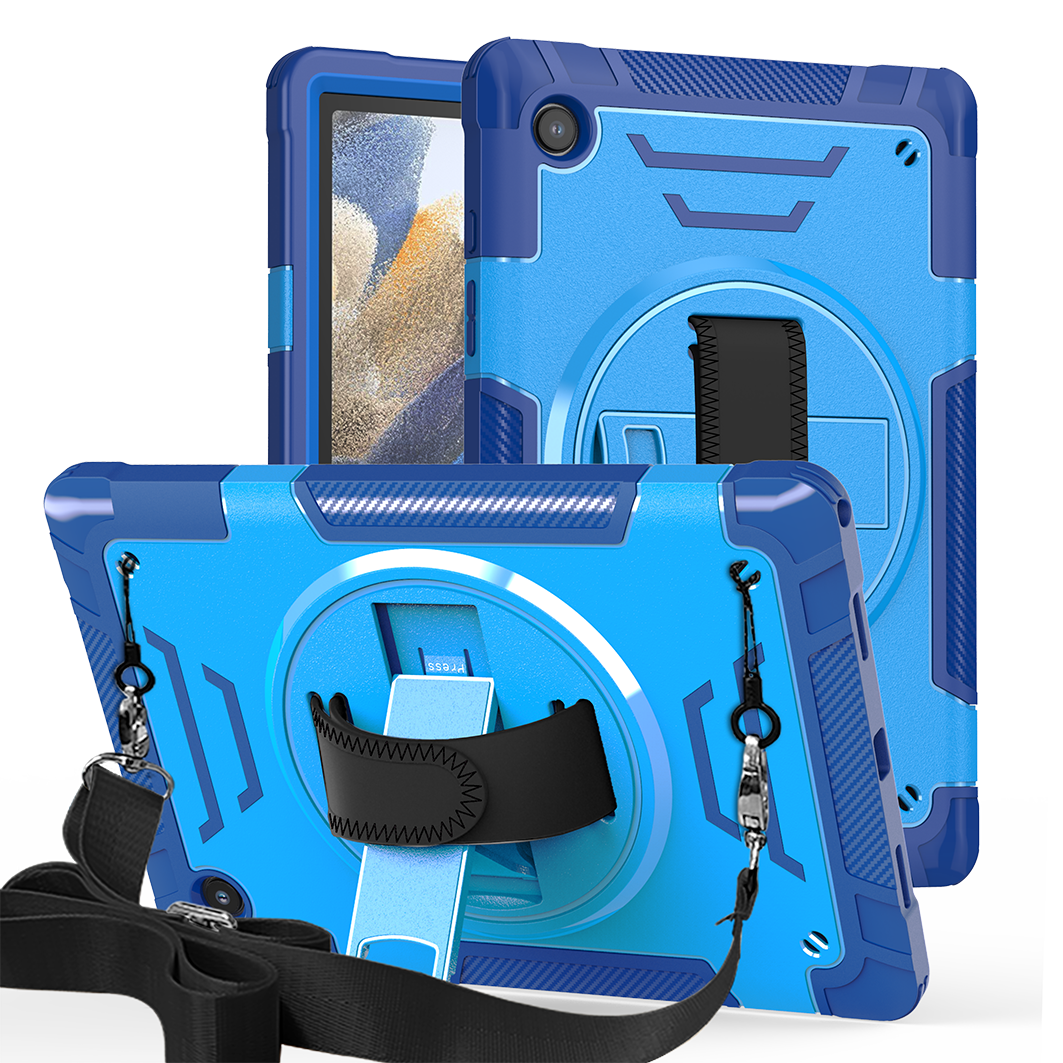 TOZIZO Blue Rugged Case for Samsung Tab A8 with 360° Kickstand & Shoulder Strap