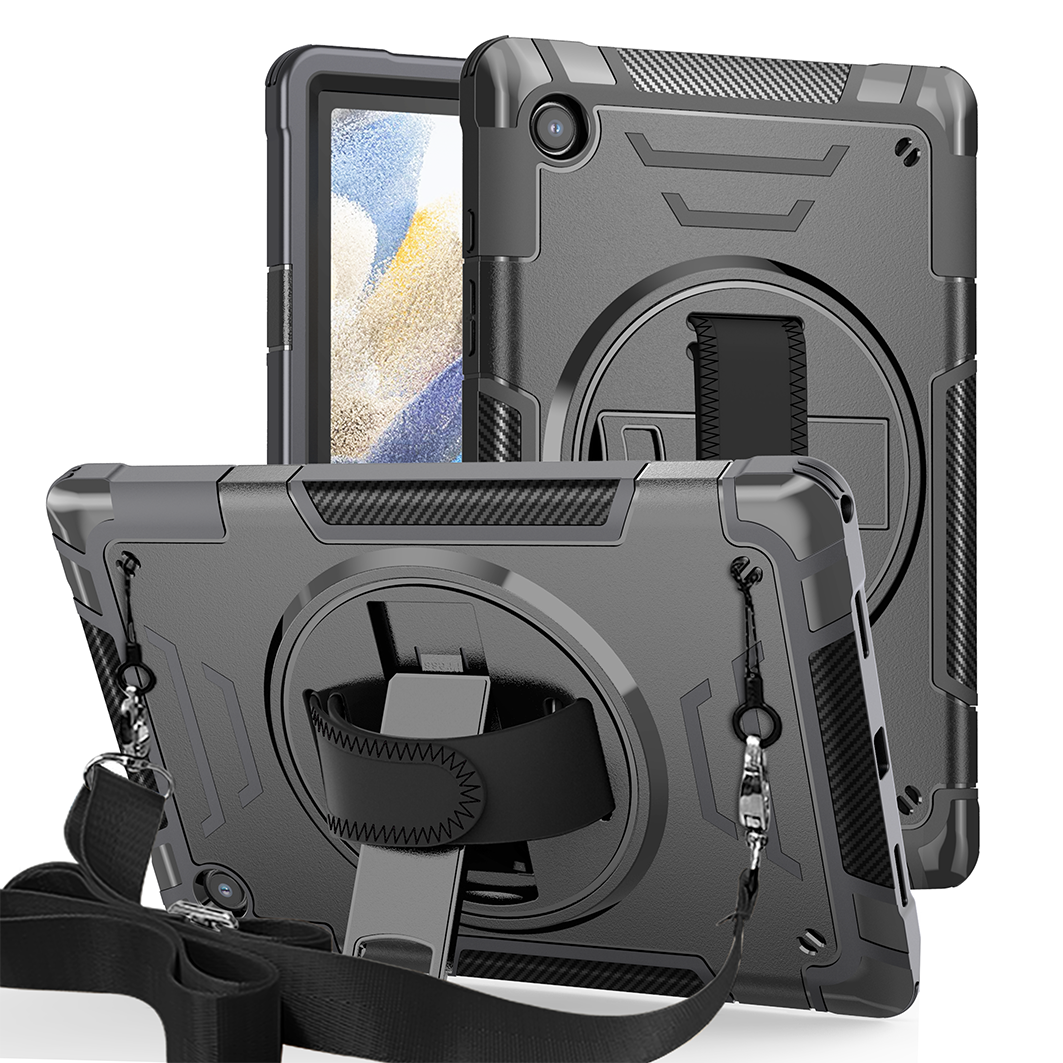 TOZIZO Black Rugged Case for Samsung Tab A8 with Kickstand & Shockproof Protection