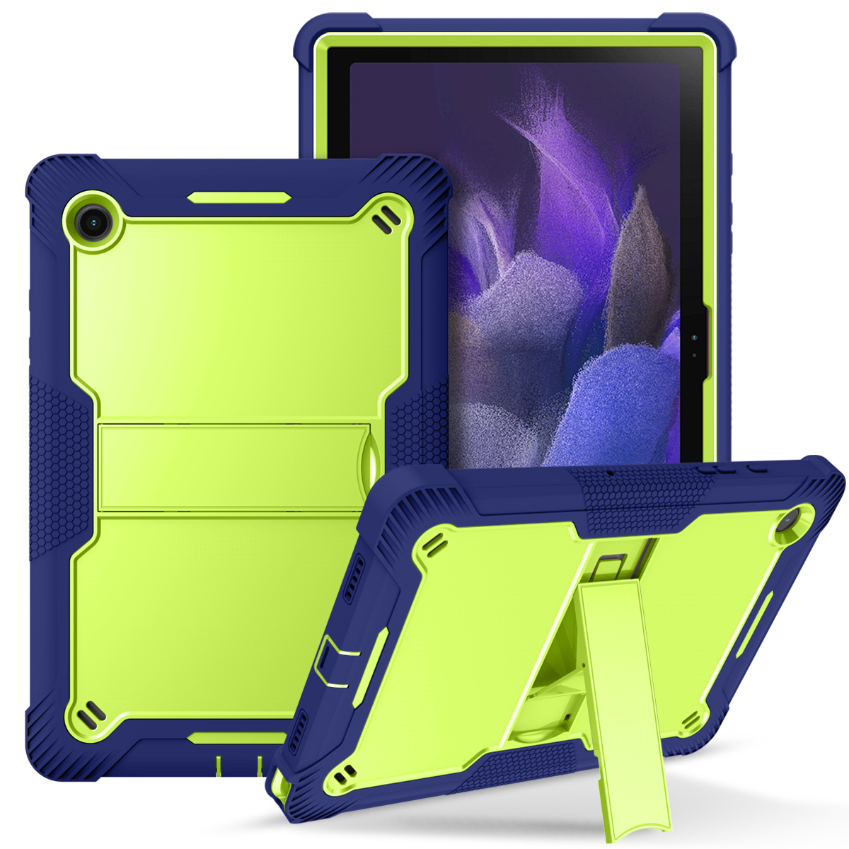 TOZIZO Full Body Protective Samsung Galaxy Tab A8 Case Multi Angle Kickstand Rugged Cover (Yellow Green + Navy Blue)