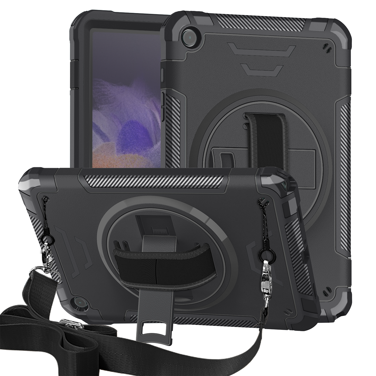 TOZIZO Black Samsung Tab A9 Plus Shockproof Tablet Case | Kickstand & 360° Rotating Strap