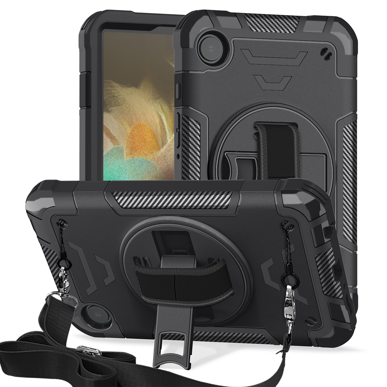 TOZIZO Black Rugged Heavy Duty Tablet Cover with Stand, Designed for Samsung Tab A9 8.7''