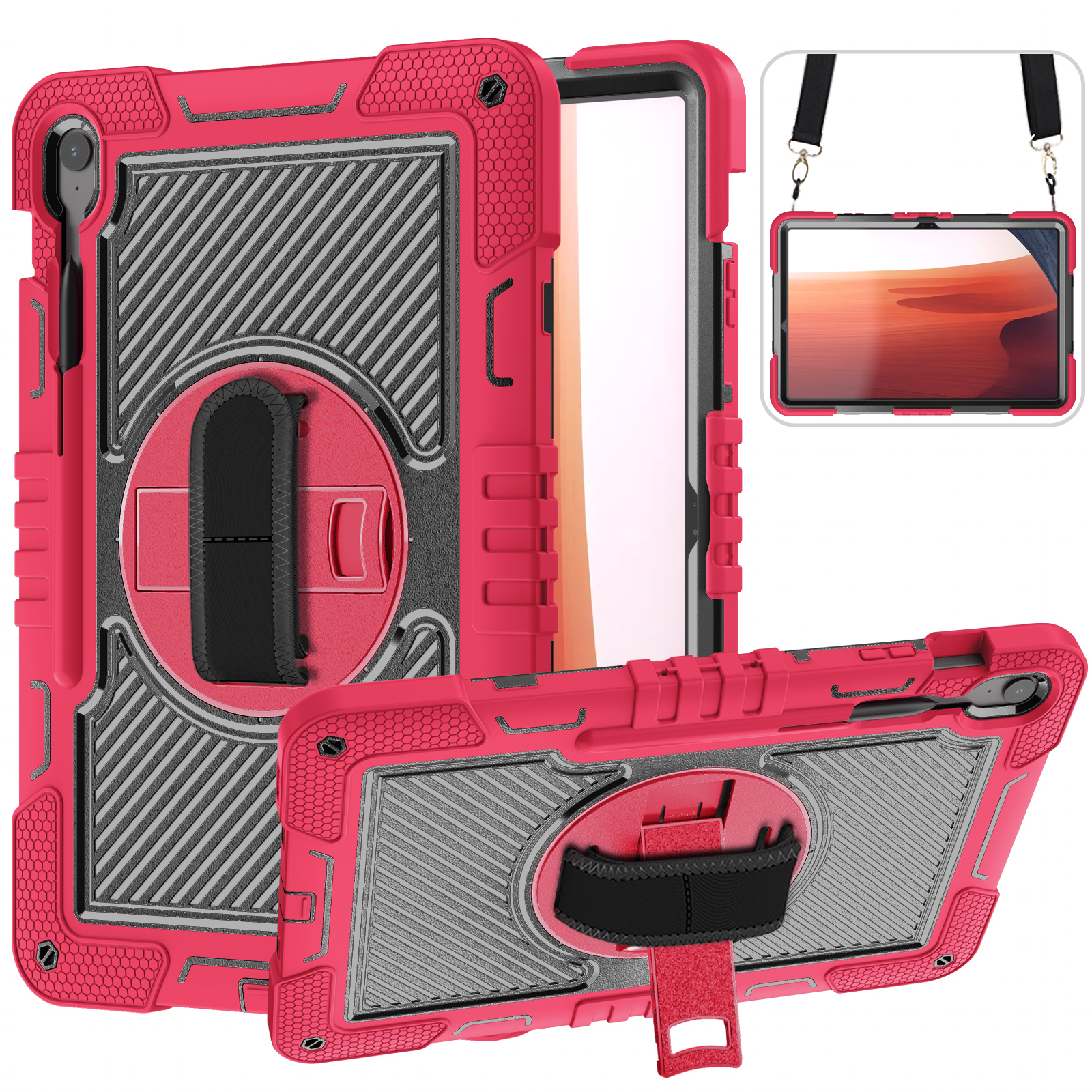 TOZIZO Shockproof Samsung Tab S10 FE+ Case with 360° Kickstand - Red Black