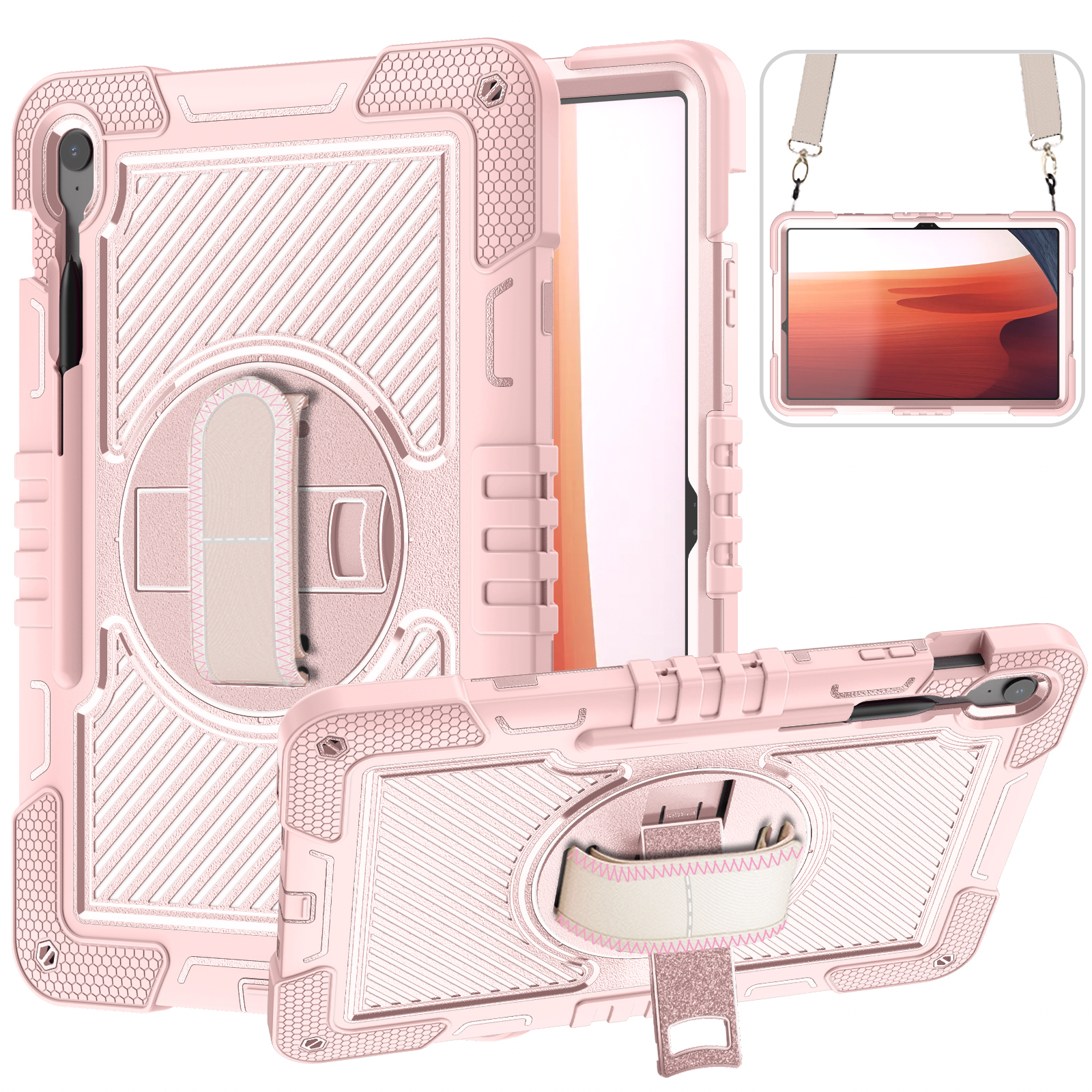 TOZIZO Kids Friendly Pink Rugged Tablet Case for Samsung Tab S10 FE+ with Strap