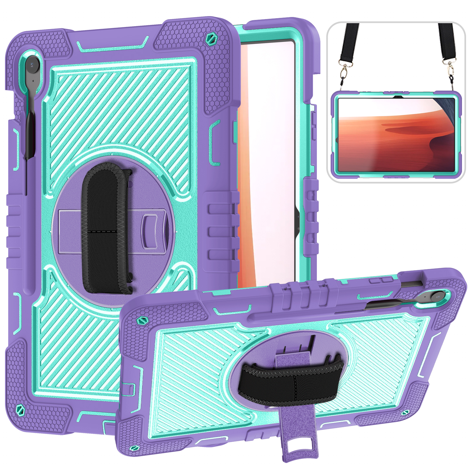 TOZIZO 360° Rotatable Rugged Tablet Case for Samsung Tab S10 FE+ - Purple Mint Green