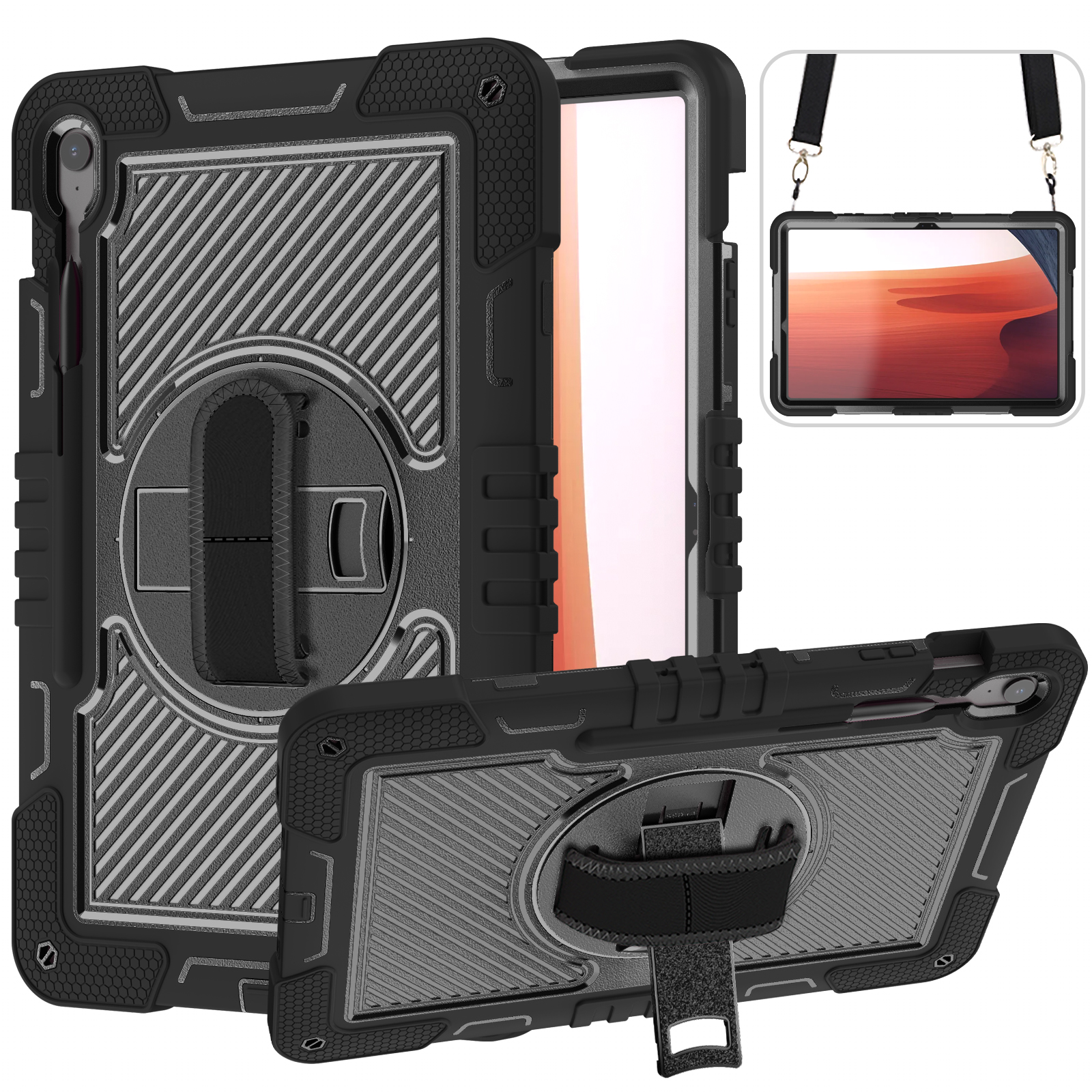 TOZIZO Black Heavy Duty Rugged Tablet Case for Samsung Tab S10 FE+ with Kickstand