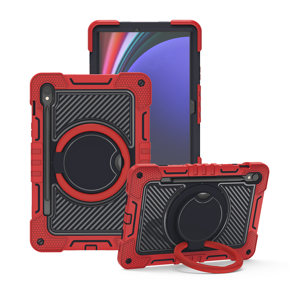 TOZIZO Rugged Samsung Tab S10 FE Case with 360° Kickstand - Red + Black