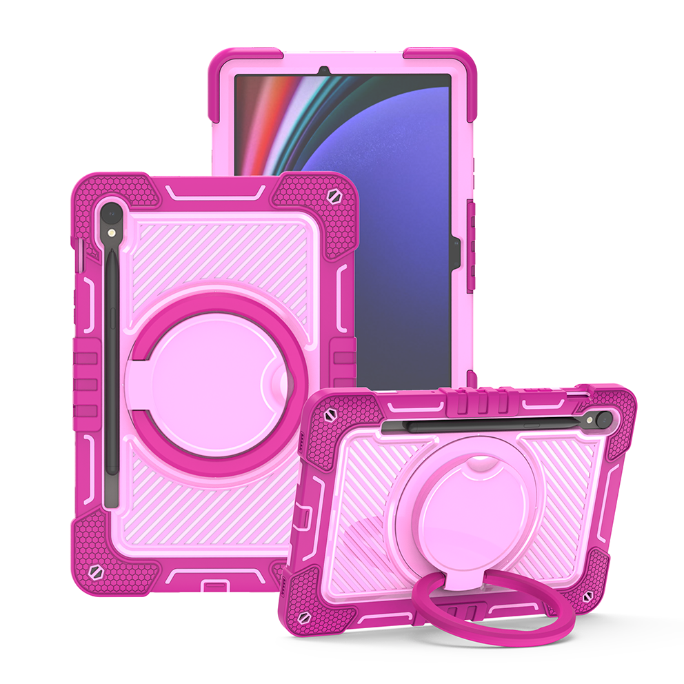TOZIZO Heavy Duty Rose Red & Pink Rugged Case for Samsung Tab S10 Lite with Kickstand