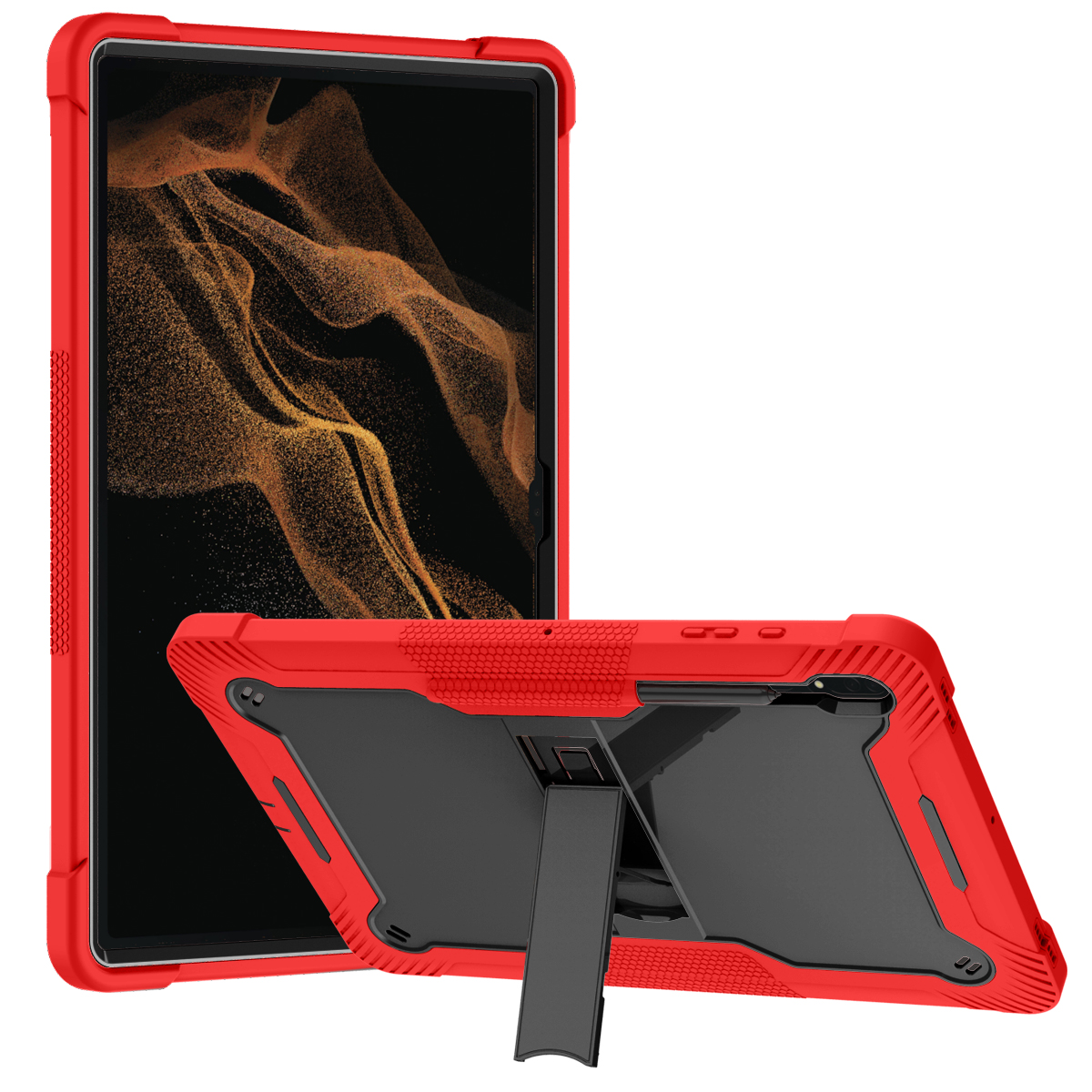 TOZIZO Red Black Heavy Duty Samsung Tab S10 Ultra Case Full Body Protective Shockproof Tablet Cover