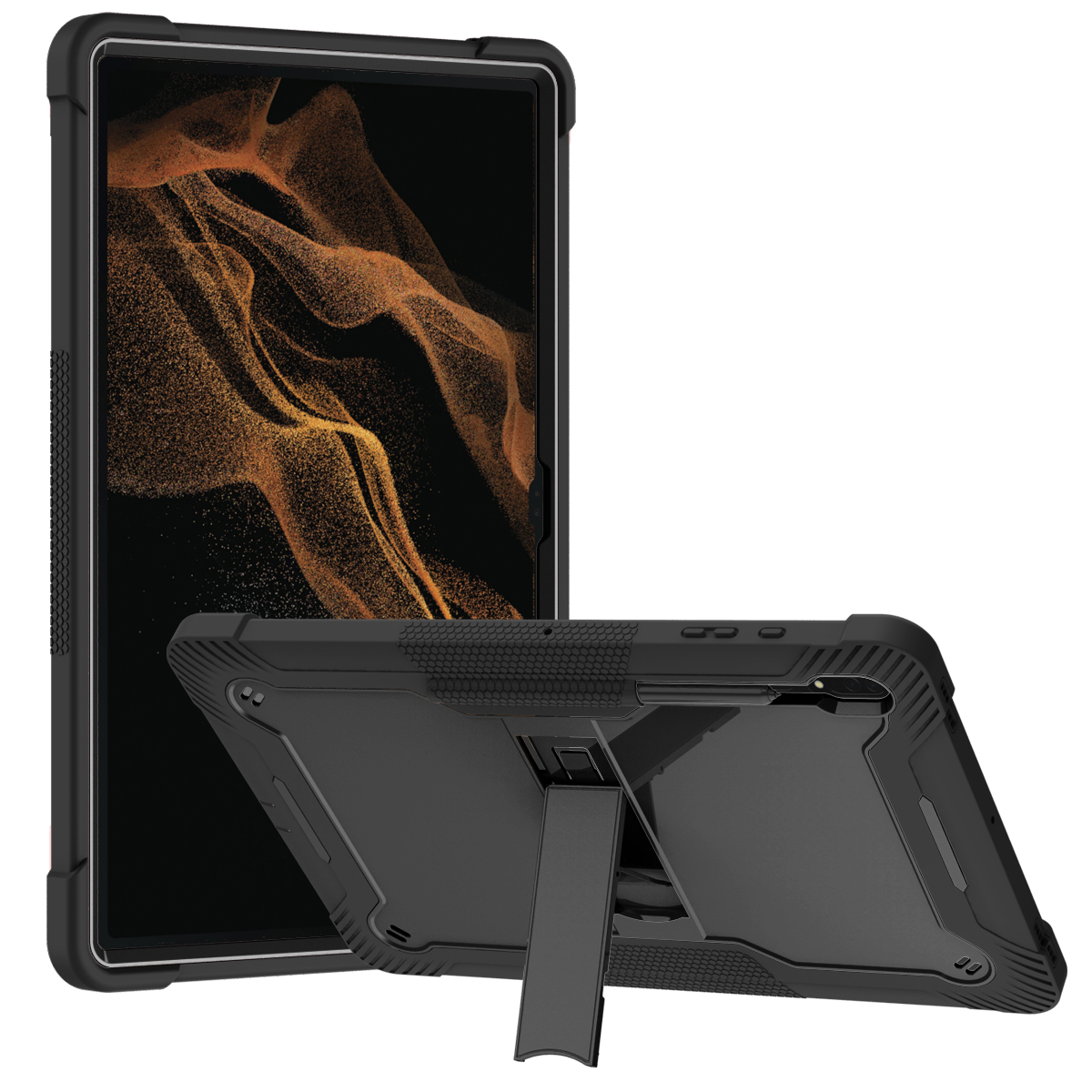 TOZIZO Black 3 Layer Heavy Duty Rugged Case for Samsung Galaxy Tab S10 Ultra Shockproof Stand Cover