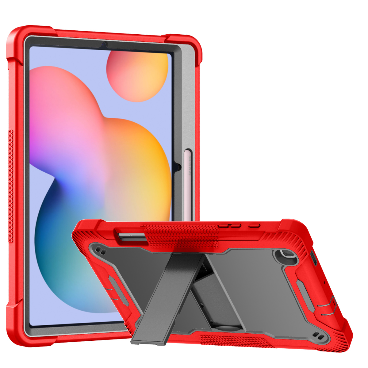 TOZIZO Red Black Silicone Tablet Case for Samsung Tab S6 Lite 10.4 inch Full Body Protective Cover