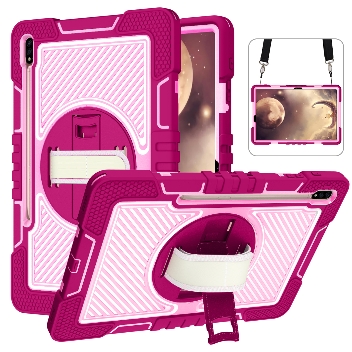TOZIZO Kids-Friendly Rugged Tablet Case for Samsung Tab S7 FE – Rose Red & Pink