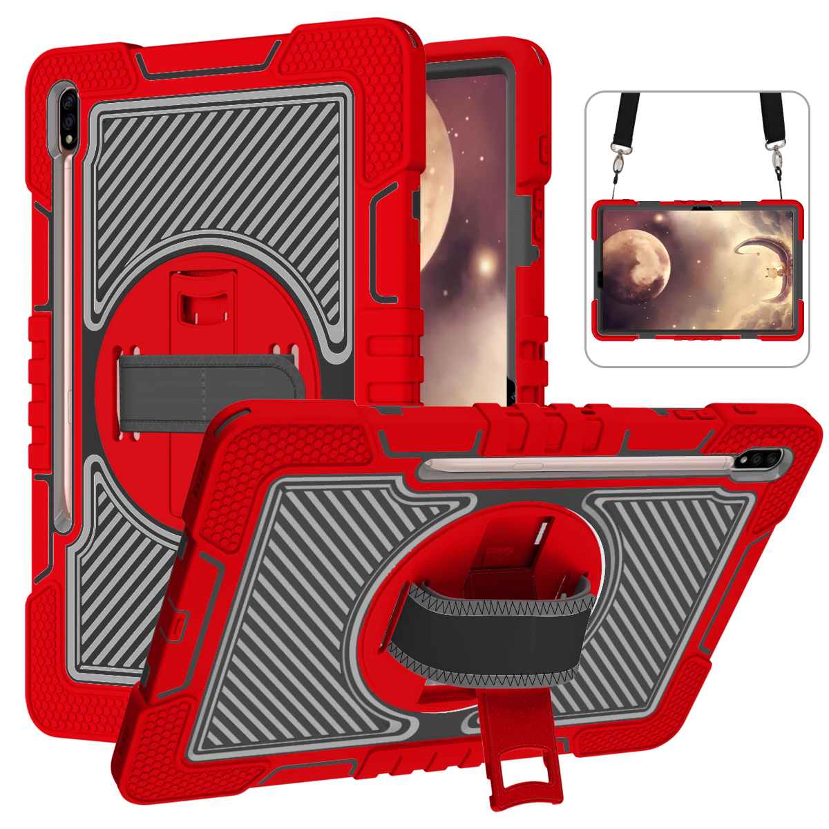 TOZIZO Heavy Duty Shockproof Tablet Case for Samsung Tab S7 FE – Red & Black with Stand
