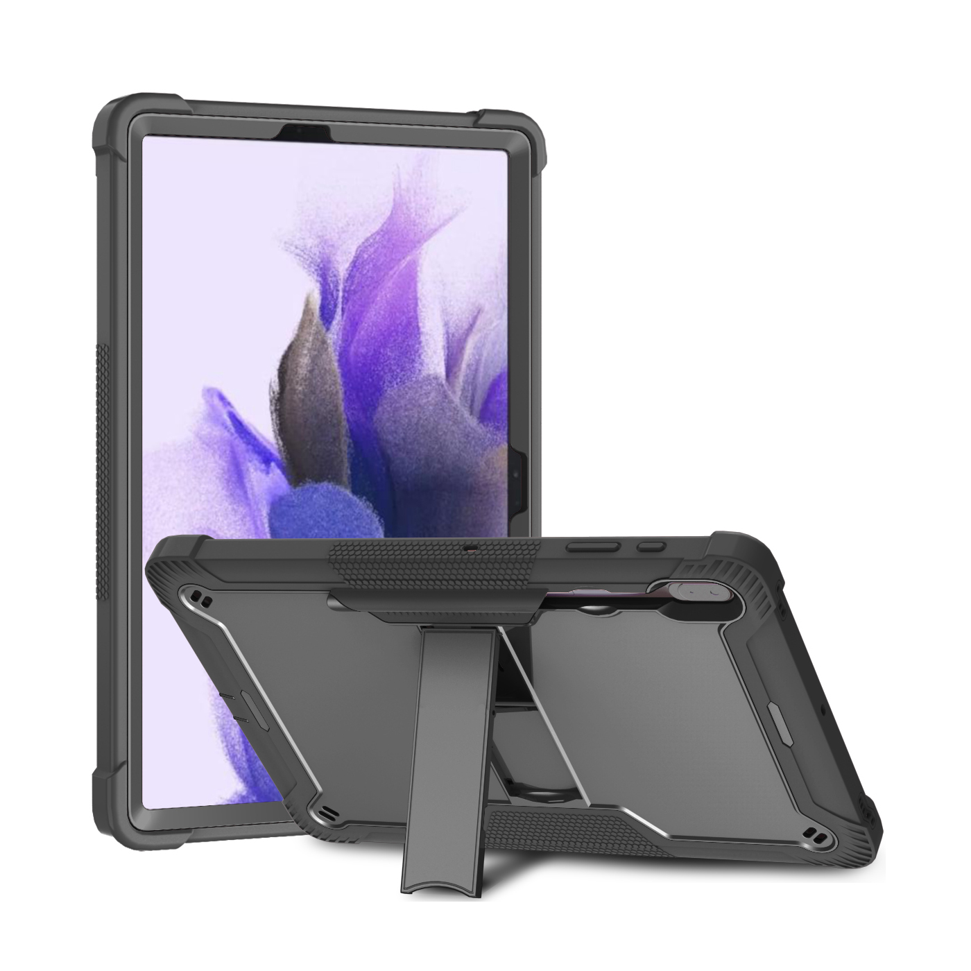 TOZIZO Black Multi Angle Kickstand Tablet Case for Samsung Tab S7 FE 3 Layer Heavy Duty Rugged Cover