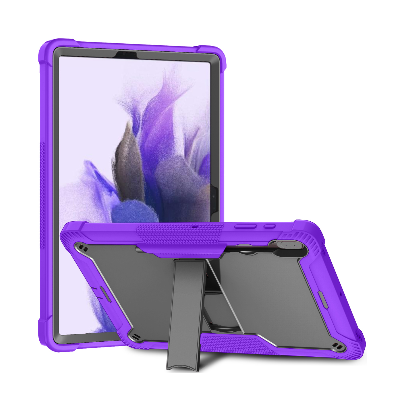 TOZIZO Purple Black Heavy Duty Rugged Tablet Case Samsung Tab S7 FE 12.4 with Built In Kickstand