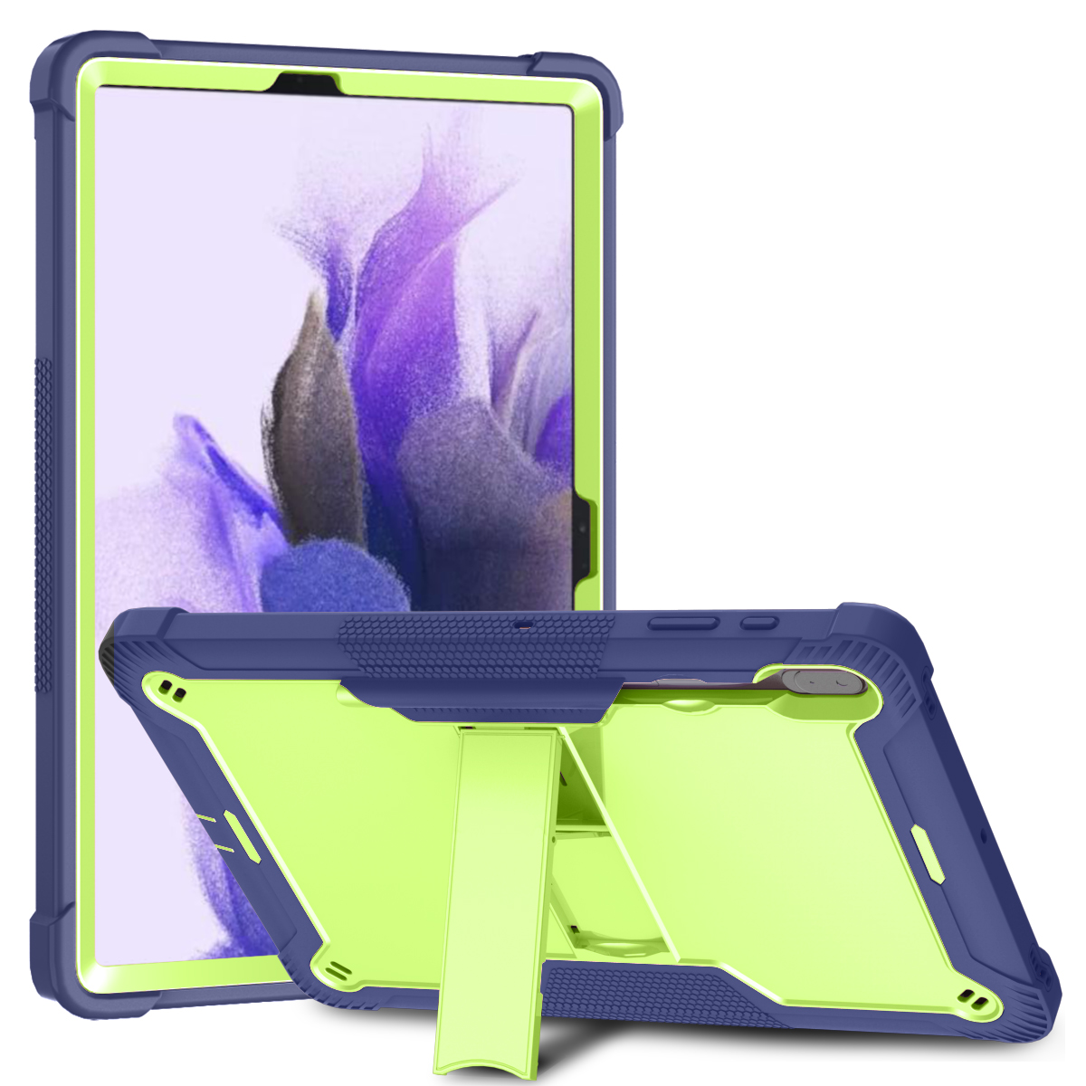 TOZIZO Yellow Green Navy Blue Samsung Tab S7 FE Case Rugged Defender Shockproof Tablet Armor